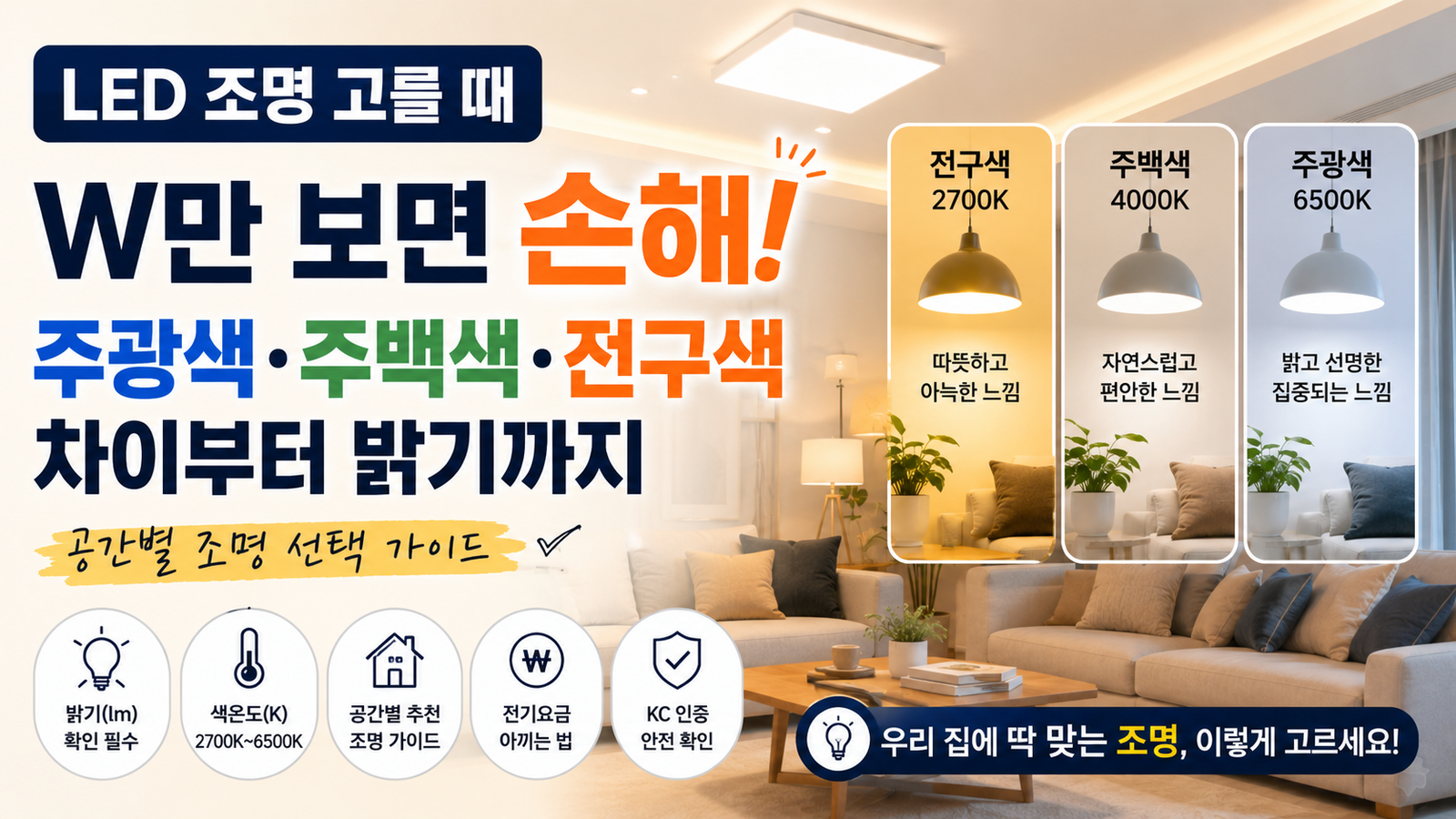LED 조명 고를 때 와트(W)만 보면 손해! 주광색·주백색·전구색 차이부터 밝기까지